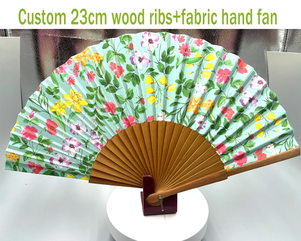 Length 23cm Craft Decoration Gift Folding Hand Fan Wood Hand Held for Men Women Girls Wholesale Custom Printed Wooden Paper Fabric Fans