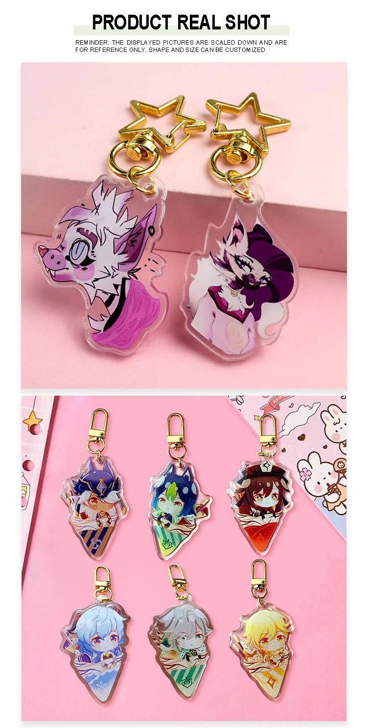 Custom Cute Printed Double Sided Clear Acrylic Resin Letter Keychain Holographic Charms