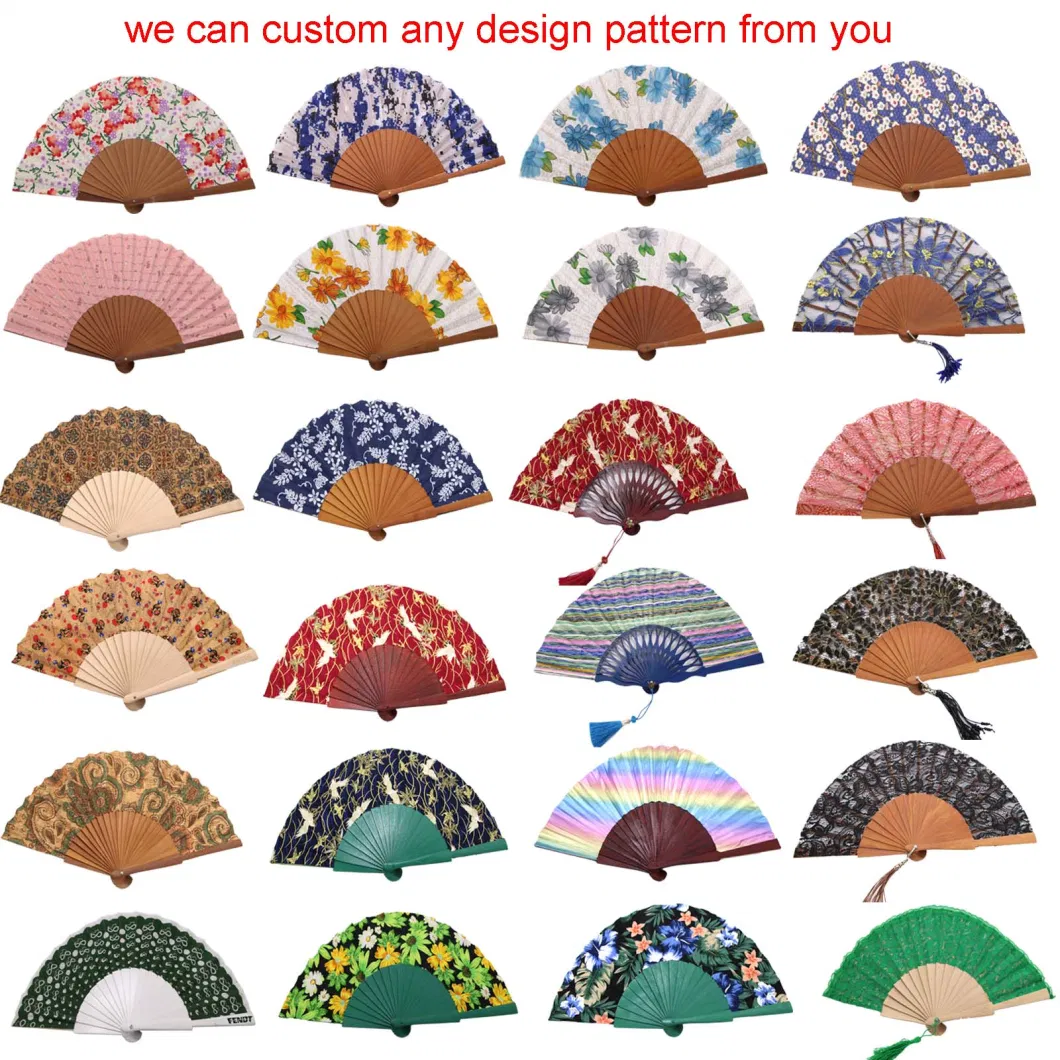 Length 23cm Craft Decoration Gift Folding Hand Fan Wood Hand Held for Men Women Girls Wholesale Custom Printed Wooden Paper Fabric Fans
