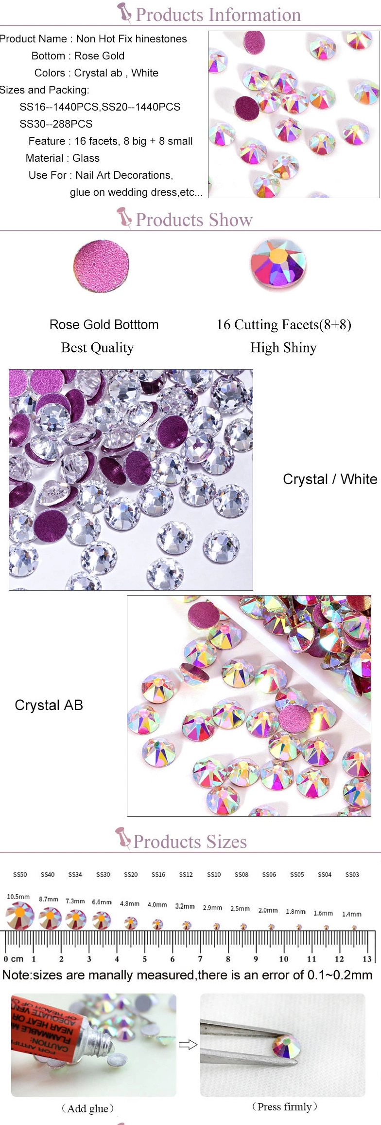 Wholesale Flat Back Loose Glass Strass Rose Gold Base Ss20 Clear Non Hot Fix Nail Art Rhinestones for Nail Decoration