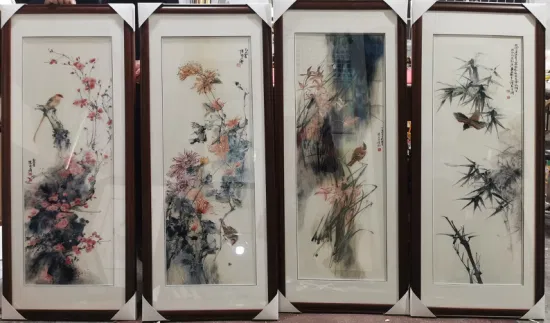 Fine Handmade Embroidery with Four Screens, Plum Blossom, Orchid, Bamboo, Chrysanthemum, and Pure Handmade Embroidery for The Decoration of The Study
