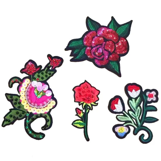 Abpf Hot Selling Rose Flower Embroidery Patches Patch Stickers for Clothing Custom Embroidered Patch for Hat