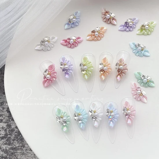 Wholesale 3D Side Acrylic Flowers Nail Charms Nail Carving Resin Rhinestones Special Shaped Diamond Petal Scale Decorations