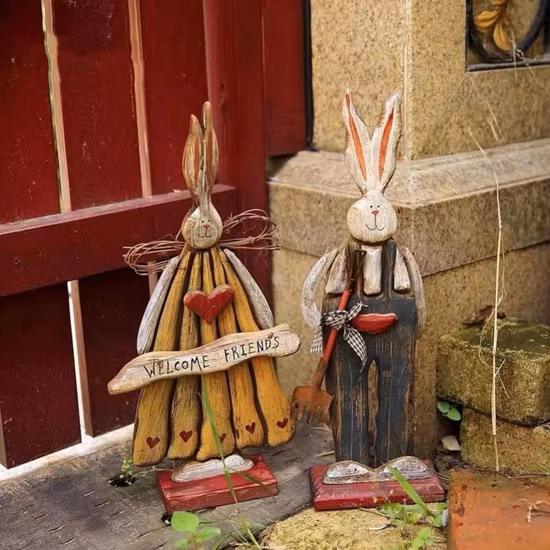 Wooden Old Rabbit Ornaments American Country Style Courtyard Decoration Shop Living Room Ornaments Crafts Bl18725